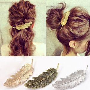 NEW Gold Feather Hair Clip